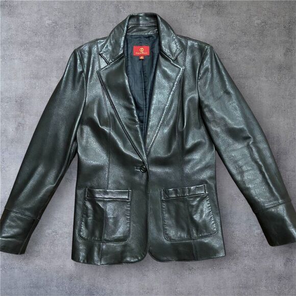 Cole Haan Black Lambskin Soft Leather Jacket Single Button Women's Size Medium - Picture 1 of 11